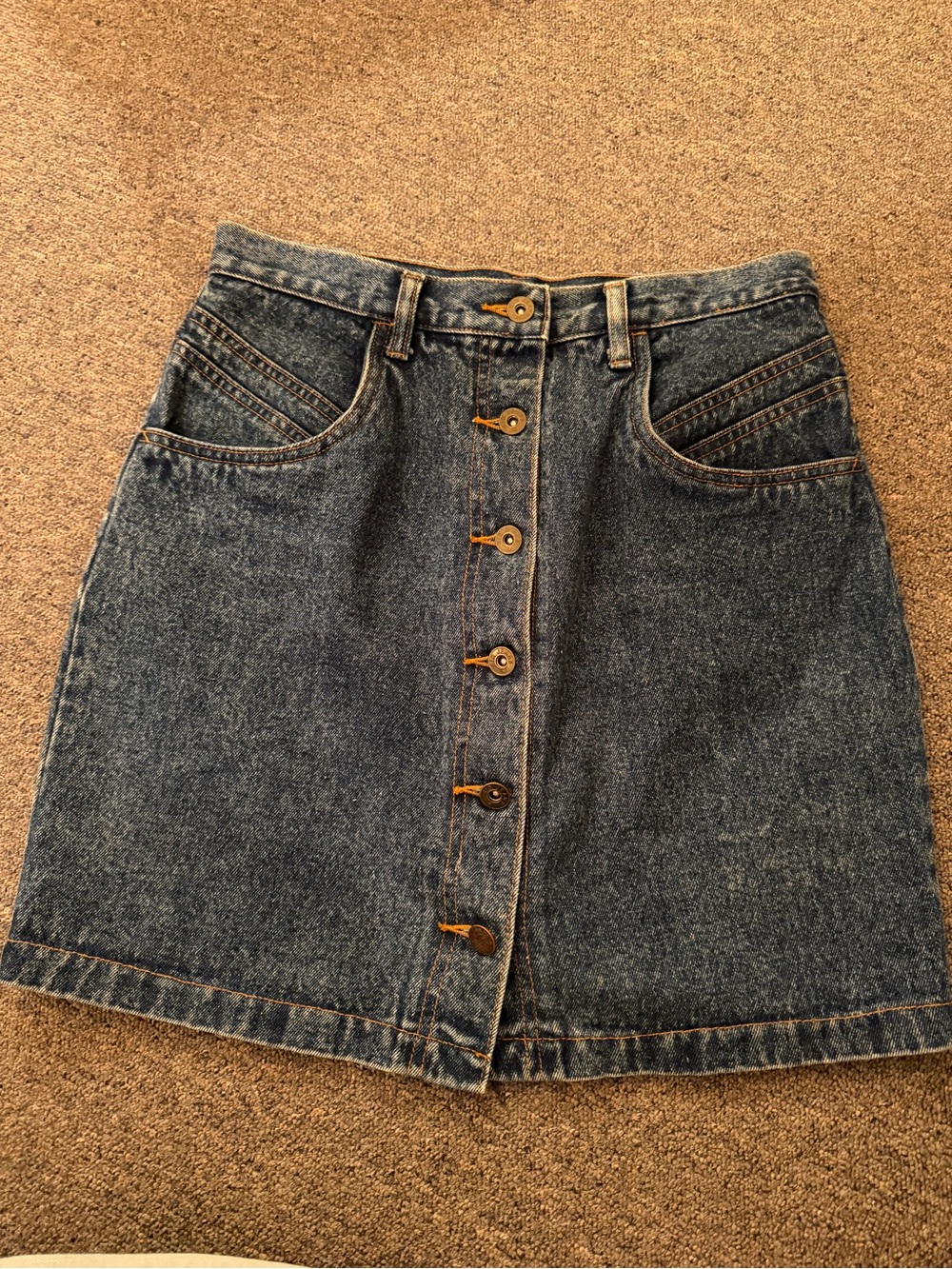 Denim Button-Front A-Line Skirt - Blue